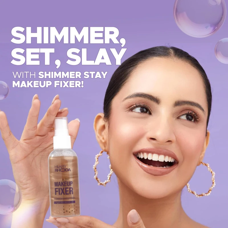 Hilary Rhoda Shimmer Stay Makeup Fixer | Infused with Aloe Vera | Cruelty-Free & Vegan | Keeps Makeup Intact | Hydrates, Soothes & Refreshes Skin - 80ml (Chrome - Shade 02) - Thumbnail 3